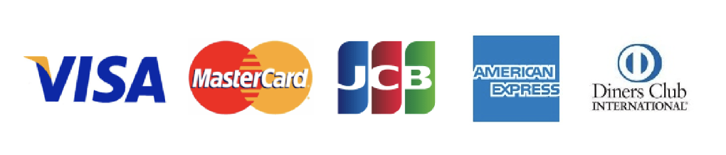 クレジットカード対応ブランド。VISA、Mastercard、JCB、AmericanExpress、DinersClub